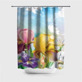 Штора 3D для ванной с принтом Весна , 100% полиэстер | плотность материала — 100 г/м2. Стандартный размер — 146 см х 180 см. По верхнему краю — пластиковые люверсы для креплений. В комплекте 10 пластиковых колец | flower | spring | бабочки | весна | лилия | небо | природа | солнце | цветы