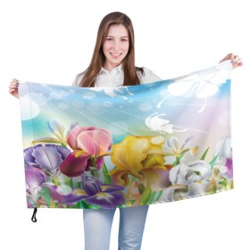 Флаг 3D с принтом Весна , 100% полиэстер | плотность ткани — 95 г/м2, размер — 67 х 109 см. Принт наносится с одной стороны | flower | spring | бабочки | весна | лилия | небо | природа | солнце | цветы