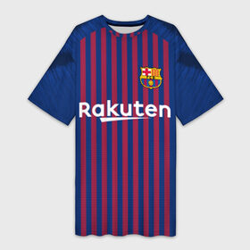 Платье-футболка 3D с принтом Messi home 18 19 ,  |  | Тематика изображения на принте: barcelona | champions | league | lionel | messi | spain | барселона | испания | лига | лионель | месси | чемпионов