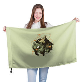 Флаг 3D с принтом Бульбазавр , 100% полиэстер | плотность ткани — 95 г/м2, размер — 67 х 109 см. Принт наносится с одной стороны | pocket monster | pokemon | аниме | изба | избушка | кичум | пикачу | эш
