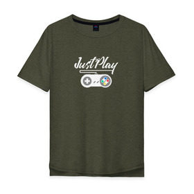 Мужская футболка хлопок Oversize с принтом Just Play , 100% хлопок | свободный крой, круглый ворот, “спинка” длиннее передней части | game | gamepad | gamer | joystick | player | денди | джойстик | игра | игрок | консоль | приставка