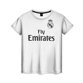 Женская футболка 3D с принтом Реал Мадрид Форма Новая 18/19 , 100% полиэфир ( синтетическое хлопкоподобное полотно) | прямой крой, круглый вырез горловины, длина до линии бедер | Тематика изображения на принте: 2019 | cristiano | isco | madrid | real | иско | мадрид | реал | сливочные | форма | футбольная