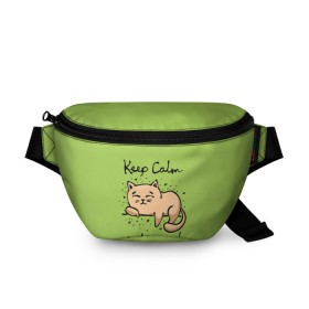 Поясная сумка 3D с принтом Keep Calm and be a cat , 100% полиэстер | плотная ткань, ремень с регулируемой длиной, внутри несколько карманов для мелочей, основное отделение и карман с обратной стороны сумки застегиваются на молнию | cat | keep calm | домашние любимцы | животные | котики | котэ | котята | любовь | милые