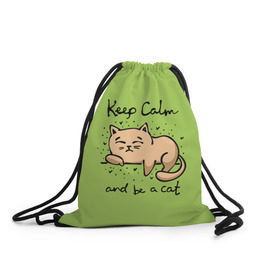 Рюкзак-мешок 3D с принтом Keep Calm and be a cat , 100% полиэстер | плотность ткани — 200 г/м2, размер — 35 х 45 см; лямки — толстые шнурки, застежка на шнуровке, без карманов и подкладки | cat | keep calm | домашние любимцы | животные | котики | котэ | котята | любовь | милые