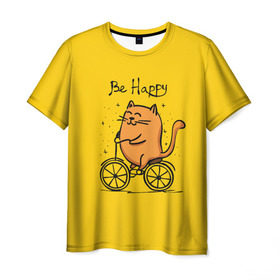 Мужская футболка 3D с принтом Be Happy,cat , 100% полиэфир | прямой крой, круглый вырез горловины, длина до линии бедер | cat | домашние любимцы | животные | котики | котэ | котята | любовь | милые
