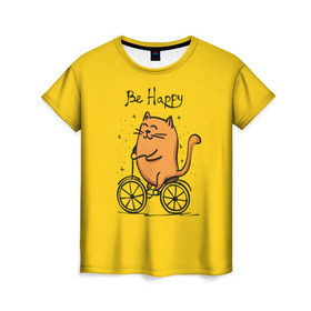 Женская футболка 3D с принтом Be Happy,cat , 100% полиэфир ( синтетическое хлопкоподобное полотно) | прямой крой, круглый вырез горловины, длина до линии бедер | cat | домашние любимцы | животные | котики | котэ | котята | любовь | милые