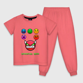 Детская пижама хлопок с принтом Geometry dash icons , 100% хлопок |  брюки и футболка прямого кроя, без карманов, на брюках мягкая резинка на поясе и по низу штанин
 | gd | геометрия | демон | дьявол | дэш | иконки | сложно | сложность