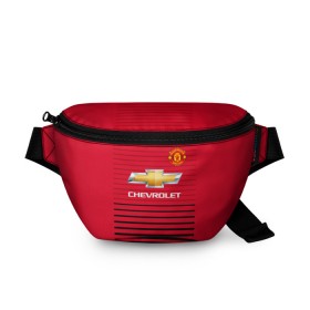 Поясная сумка 3D с принтом Man United Форма Home 18/19 , 100% полиэстер | плотная ткань, ремень с регулируемой длиной, внутри несколько карманов для мелочей, основное отделение и карман с обратной стороны сумки застегиваются на молнию | mu | манчестер юнайтед | мю | форма