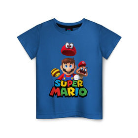 Детская футболка хлопок с принтом Super Mario , 100% хлопок | круглый вырез горловины, полуприлегающий силуэт, длина до линии бедер | nintendo | марио | нинтендо