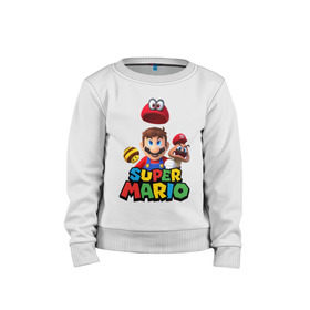 Детский свитшот хлопок с принтом Super Mario , 100% хлопок | круглый вырез горловины, эластичные манжеты, пояс и воротник | Тематика изображения на принте: nintendo | марио | нинтендо