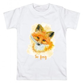 Мужская футболка хлопок с принтом Лисичка , 100% хлопок | прямой крой, круглый вырез горловины, длина до линии бедер, слегка спущенное плечо. | fox | лес | лесной | лис | лиса | лисенок | лисичка | милый | рыжий | хищник
