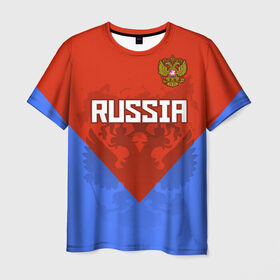 Мужская футболка 3D с принтом Russia , 100% полиэфир | прямой крой, круглый вырез горловины, длина до линии бедер | federation | russia | russian | герб | двуглавый | двухглавый | медведь | олимпиада | орел | патриот | россии | российская | россия | рф | спорт | три колор | федерация | флаг | форма | я русский