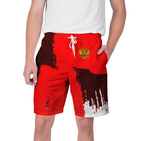Мужские шорты 3D с принтом RUSSIA SPORT RED ,  полиэстер 100% | прямой крой, два кармана без застежек по бокам. Мягкая трикотажная резинка на поясе, внутри которой широкие завязки. Длина чуть выше колен | 
