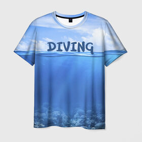 Мужская футболка 3D с принтом Дайвинг , 100% полиэфир | прямой крой, круглый вырез горловины, длина до линии бедер | coral reef | diver | diving | underwater | вода | водолаз | волна | дайвер | коралловые рифы | море | ныряние | океан | подводный мир