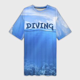 Платье-футболка 3D с принтом Дайвинг ,  |  | coral reef | diver | diving | underwater | вода | водолаз | волна | дайвер | коралловые рифы | море | ныряние | океан | подводный мир
