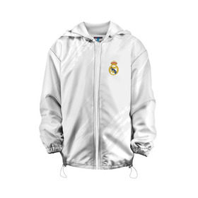 Детская куртка 3D с принтом Real Madrid 2018 Original , 100% полиэстер | застежка — молния, подол и капюшон оформлены резинкой с фиксаторами, по бокам — два кармана без застежек, один потайной карман на груди, плотность верхнего слоя — 90 г/м2; плотность флисового подклада — 260 г/м2 | Тематика изображения на принте: emirates | fc | real madrid | абстракция | реал мадрид | футбол | футбольный клуб | эмблема