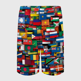 Детские спортивные шорты 3D с принтом Флаги всех стран ,  100% полиэстер
 | пояс оформлен широкой мягкой резинкой, ткань тянется
 | Тематика изображения на принте: интернационал | мир | паттерн | флаг