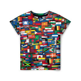 Детская футболка 3D с принтом Флаги всех стран , 100% гипоаллергенный полиэфир | прямой крой, круглый вырез горловины, длина до линии бедер, чуть спущенное плечо, ткань немного тянется | интернационал | мир | паттерн | флаг