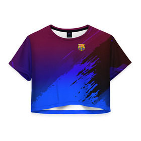 Женская футболка 3D укороченная с принтом FC Barcelona SPORT , 100% полиэстер | круглая горловина, длина футболки до линии талии, рукава с отворотами | football | soccer | разноцветный