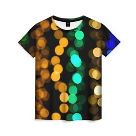 Женская футболка 3D с принтом Festive style , 100% полиэфир ( синтетическое хлопкоподобное полотно) | прямой крой, круглый вырез горловины, длина до линии бедер | blurred lights | boke | colorful lights | holiday | боке | красочные огни | ночь | огоньки | праздник | размытые огни | цветные огни