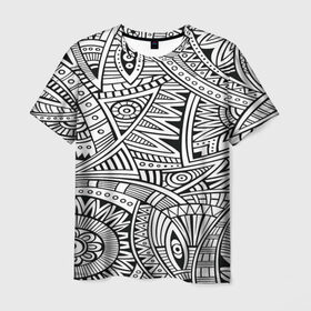 Мужская футболка 3D с принтом Черно-белая этника , 100% полиэфир | прямой крой, круглый вырез горловины, длина до линии бедер | abstraction | geometry | optic | optical | visual | абстракция | геометрия | движение | линии | оптический узор | психоделика | текстуры