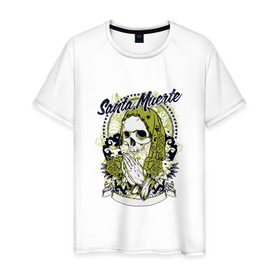 Мужская футболка хлопок с принтом Santa Muerte , 100% хлопок | прямой крой, круглый вырез горловины, длина до линии бедер, слегка спущенное плечо. | 