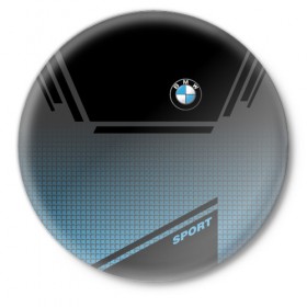 Значок с принтом BMW SPORT ,  металл | круглая форма, металлическая застежка в виде булавки | Тематика изображения на принте: bmw | бмв | марка | машины