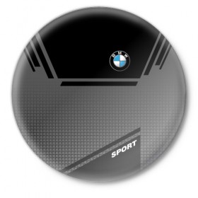 Значок с принтом BMW SPORT ,  металл | круглая форма, металлическая застежка в виде булавки | bmw | бмв | марка | машины