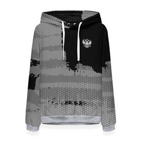 Женская толстовка 3D с принтом Russia Sport collection Gray , 100% полиэстер  | двухслойный капюшон со шнурком для регулировки, мягкие манжеты на рукавах и по низу толстовки, спереди карман-кенгуру с мягким внутренним слоем. | abstraction | grunge | russia | sport | абстракция | герб | краска | русский | символика рф | спорт | спортивный | триколор | униформа | форма | я русский