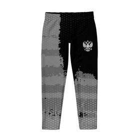 Детские леггинсы 3D с принтом Russia Sport collection Gray , полиэстер 85%, спандекс 15% | эластичный пояс, зауженный крой | Тематика изображения на принте: abstraction | grunge | russia | sport | абстракция | герб | краска | русский | символика рф | спорт | спортивный | триколор | униформа | форма | я русский