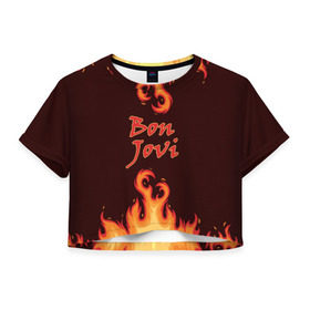 Женская футболка 3D укороченная с принтом Bon Jovi , 100% полиэстер | круглая горловина, длина футболки до линии талии, рукава с отворотами | 