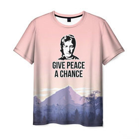 Мужская футболка 3D с принтом Give Peace a Chance , 100% полиэфир | прямой крой, круглый вырез горловины, длина до линии бедер | битлз | горы | джон леннон | ленон | мир | песня | цитаты | шанс