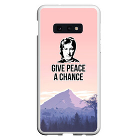 Чехол для Samsung S10E с принтом Give Peace a Chance , Силикон | Область печати: задняя сторона чехла, без боковых панелей | битлз | горы | джон леннон | ленон | мир | песня | цитаты | шанс