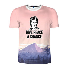 Мужская футболка 3D спортивная с принтом Give Peace a Chance , 100% полиэстер с улучшенными характеристиками | приталенный силуэт, круглая горловина, широкие плечи, сужается к линии бедра | битлз | горы | джон леннон | ленон | мир | песня | цитаты | шанс