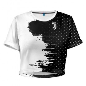 Женская футболка 3D укороченная с принтом Juventus uniform black 2018 , 100% полиэстер | круглая горловина, длина футболки до линии талии, рукава с отворотами | Тематика изображения на принте: football | soccer | ювентус