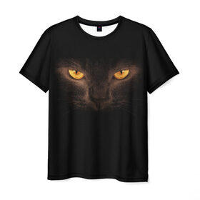 Мужская футболка 3D с принтом Кошачий Взгляд , 100% полиэфир | прямой крой, круглый вырез горловины, длина до линии бедер | глаза | желтый | кот | котейка | котенок | котик | котя | кошка | усатый
