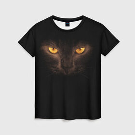 Женская футболка 3D с принтом Кошачий Взгляд , 100% полиэфир ( синтетическое хлопкоподобное полотно) | прямой крой, круглый вырез горловины, длина до линии бедер | глаза | желтый | кот | котейка | котенок | котик | котя | кошка | усатый