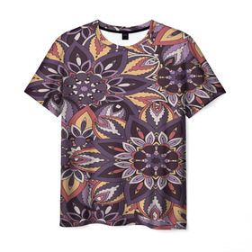 Мужская футболка 3D с принтом Мандала узоры , 100% полиэфир | прямой крой, круглый вырез горловины, длина до линии бедер | abstract | abstraction | flower | mandala | pattern | style | абстракция | кружево | узор | узоры | цветы