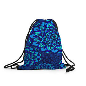 Рюкзак-мешок 3D с принтом MANDALA BLUE , 100% полиэстер | плотность ткани — 200 г/м2, размер — 35 х 45 см; лямки — толстые шнурки, застежка на шнуровке, без карманов и подкладки | Тематика изображения на принте: 