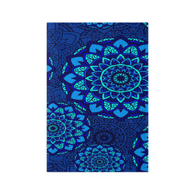 Обложка для паспорта матовая кожа с принтом MANDALA BLUE , натуральная матовая кожа | размер 19,3 х 13,7 см; прозрачные пластиковые крепления | Тематика изображения на принте: 