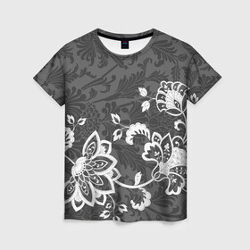 Женская футболка 3D с принтом Кружевной узор , 100% полиэфир ( синтетическое хлопкоподобное полотно) | прямой крой, круглый вырез горловины, длина до линии бедер | flowers | pattern | арт | винтаж | кружева | орнамент | текстура | узор | цветы | черно белый