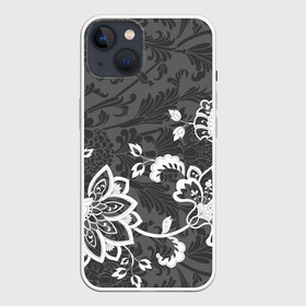 Чехол для iPhone 13 с принтом Кружевной узор ,  |  | flowers | pattern | арт | винтаж | кружева | орнамент | текстура | узор | цветы | черно белый