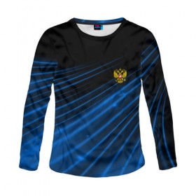 Женский лонгслив 3D с принтом Russia Sport 2018 uniform , 100% полиэстер | длинные рукава, круглый вырез горловины, полуприлегающий силуэт | Тематика изображения на принте: abstraction | grunge | russia | sport | абстракция | герб | краска | русский | символика рф | спорт | спортивный | триколор | униформа | форма | я русский