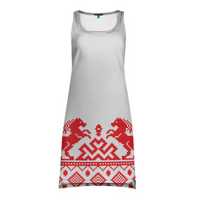 Платье-майка 3D с принтом старославянский узор 13 , 100% полиэстер | полуприлегающий силуэт, широкие бретели, круглый вырез горловины, удлиненный подол сзади. | орнамент | славянский | узор