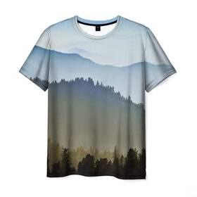 Мужская футболка 3D с принтом Горный хребет , 100% полиэфир | прямой крой, круглый вырез горловины, длина до линии бедер | mountain range | горная гряда | горная цепь | горный массив | горы | кряж | лес | небо | природа | хребет