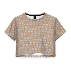 Женская футболка 3D укороченная с принтом Лисы узор , 100% полиэстер | круглая горловина, длина футболки до линии талии, рукава с отворотами | лисички | лисы | паттерн | текстура | узор