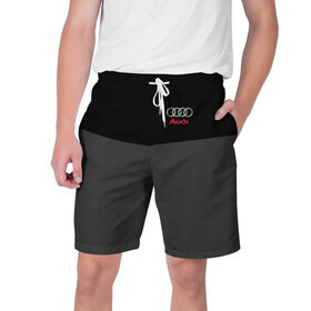 Мужские шорты 3D с принтом AUDI SPORT ,  полиэстер 100% | прямой крой, два кармана без застежек по бокам. Мягкая трикотажная резинка на поясе, внутри которой широкие завязки. Длина чуть выше колен | 