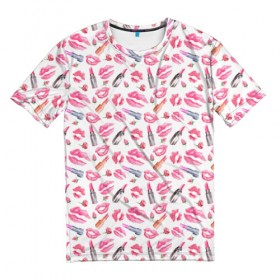 Мужская футболка 3D с принтом Lips and roses , 100% полиэфир | прямой крой, круглый вырез горловины, длина до линии бедер | 