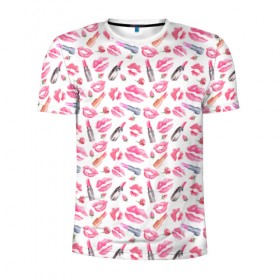 Мужская футболка 3D спортивная с принтом Lips and roses , 100% полиэстер с улучшенными характеристиками | приталенный силуэт, круглая горловина, широкие плечи, сужается к линии бедра | 