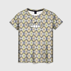 Женская футболка 3D с принтом Тоторо улыбка , 100% полиэфир ( синтетическое хлопкоподобное полотно) | прямой крой, круглый вырез горловины, длина до линии бедер | totoro | тоторо | узор | улыбка
